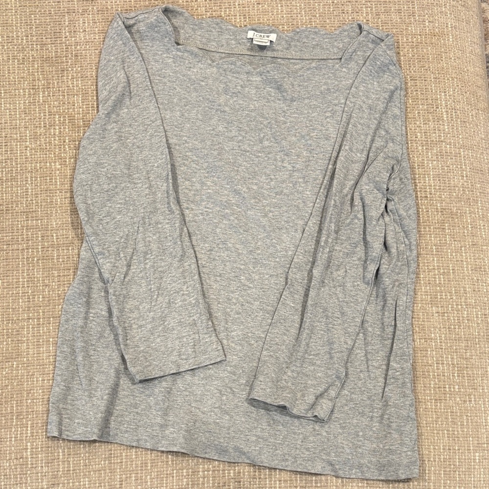J. Crew Light Gray Long Sleeve Scallop Neck Top